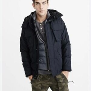 Abercrombie & Fitch Men's Black Hooded Midweight Technical Jacket Size L Lined